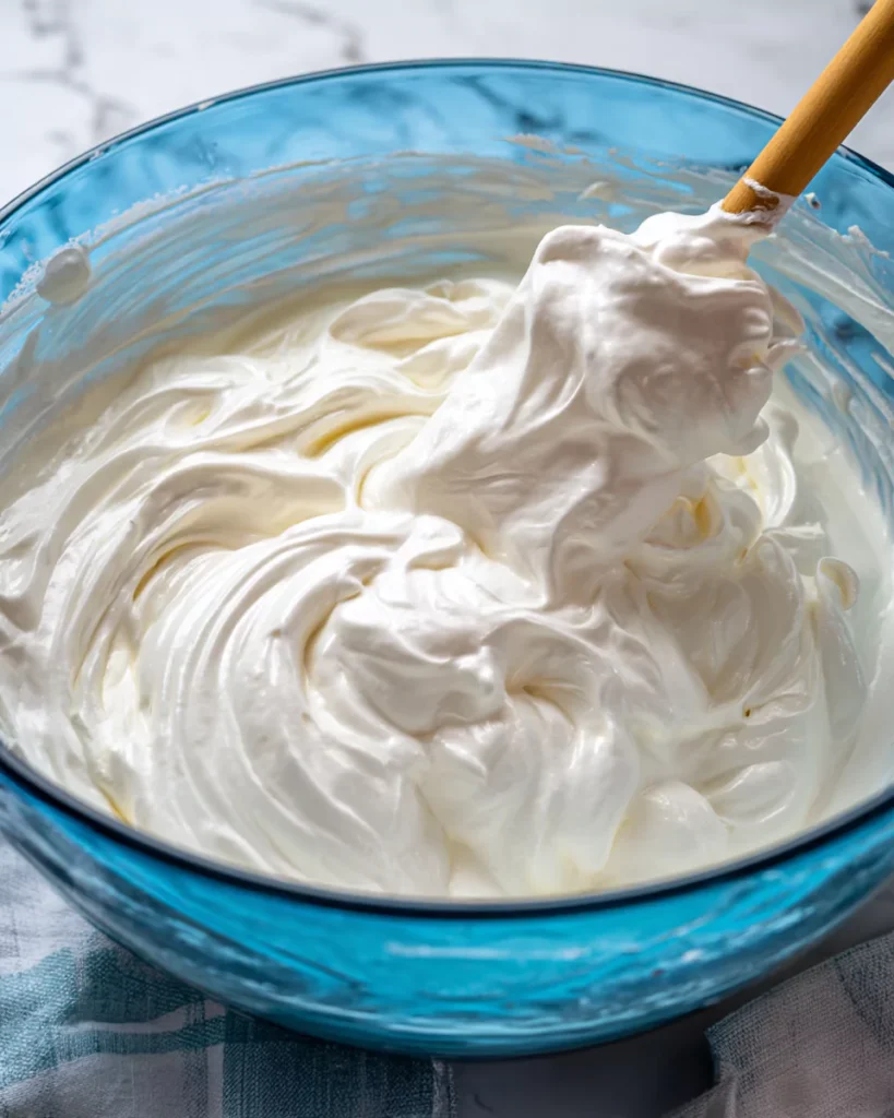 Mixing Cool Whip and sour cream for fruit salad