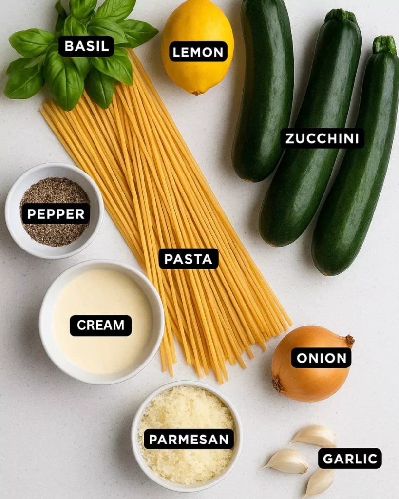 Ingredients for creamy zucchini sauce