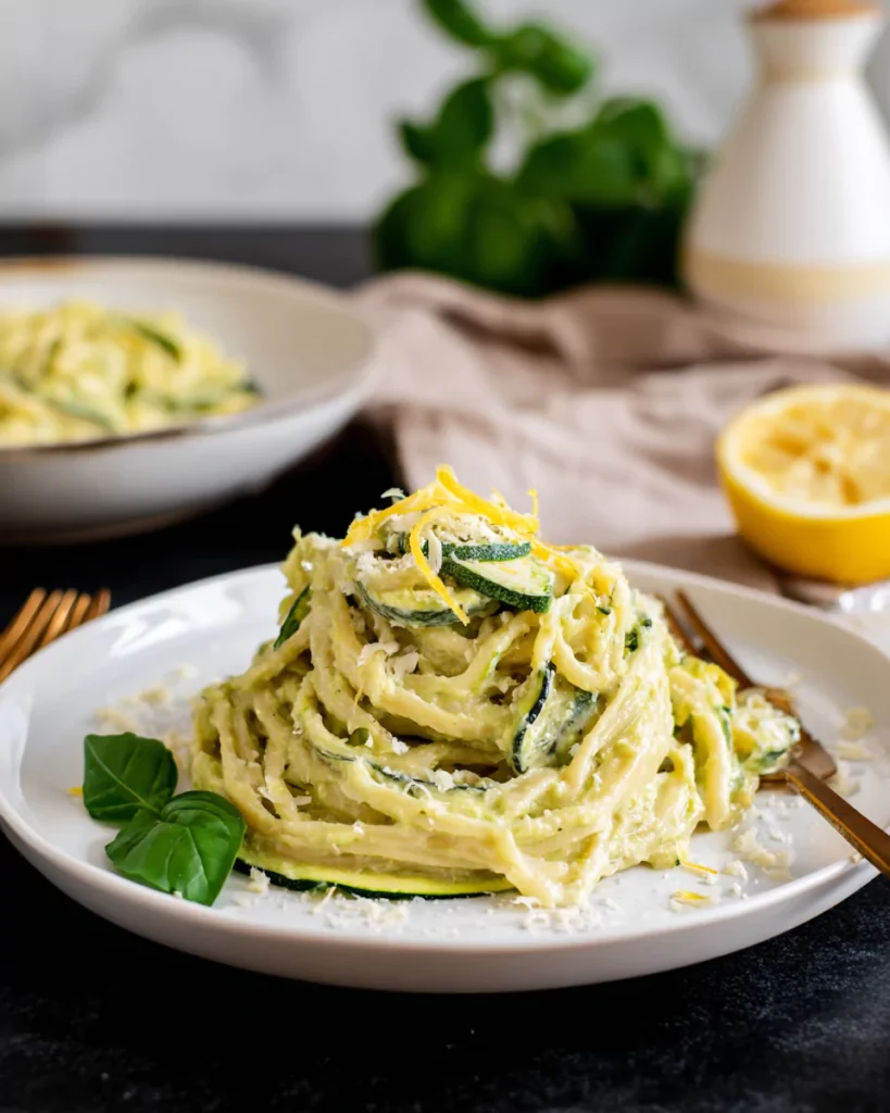 Creamy zucchini sauce pasta serving