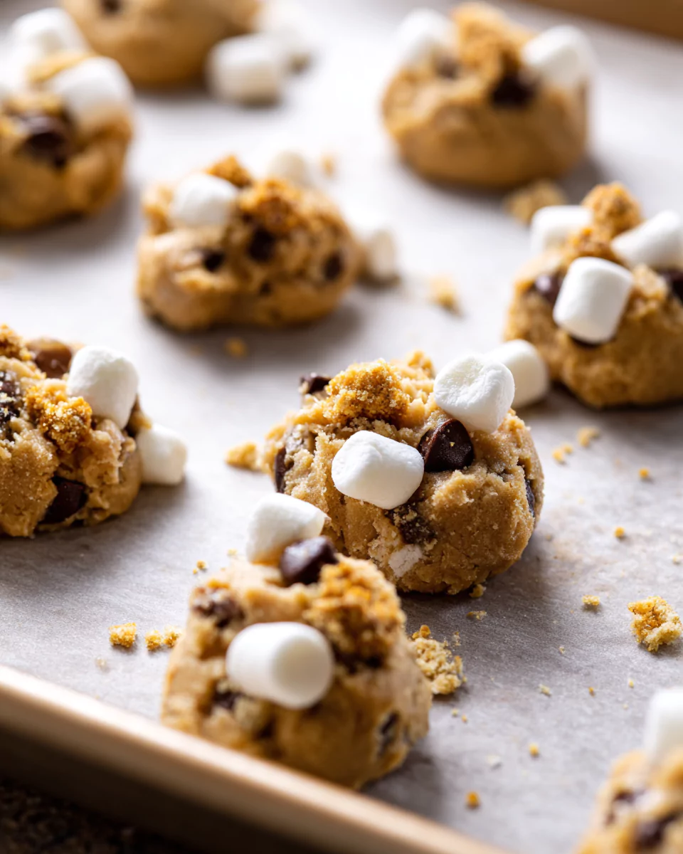 Pumpkin S’mores Cookies dough on tray