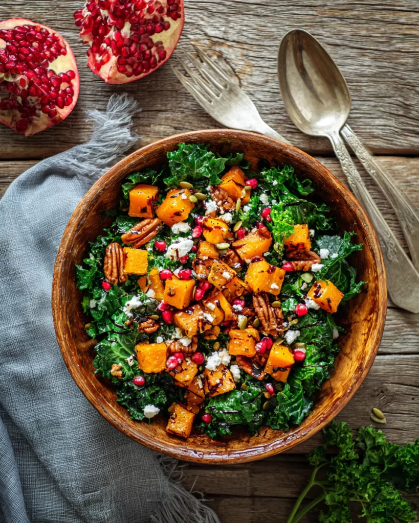 roasted pumpkin salad with kale and feta