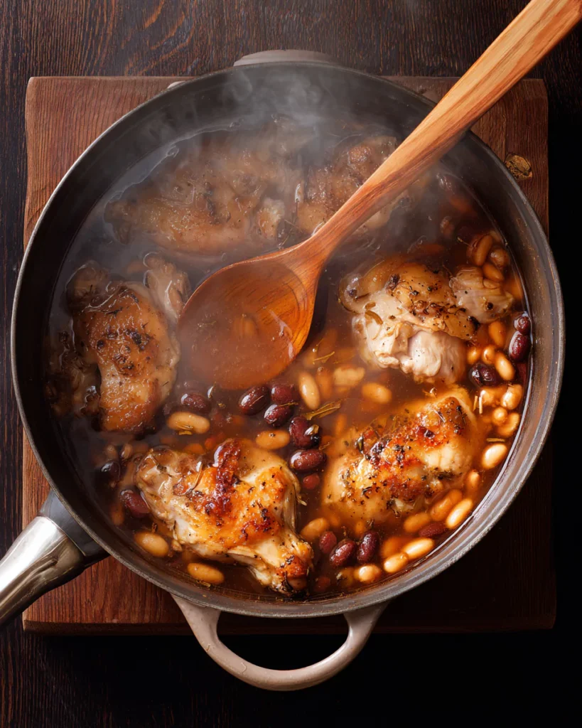simmering rotisserie chicken chili in pot