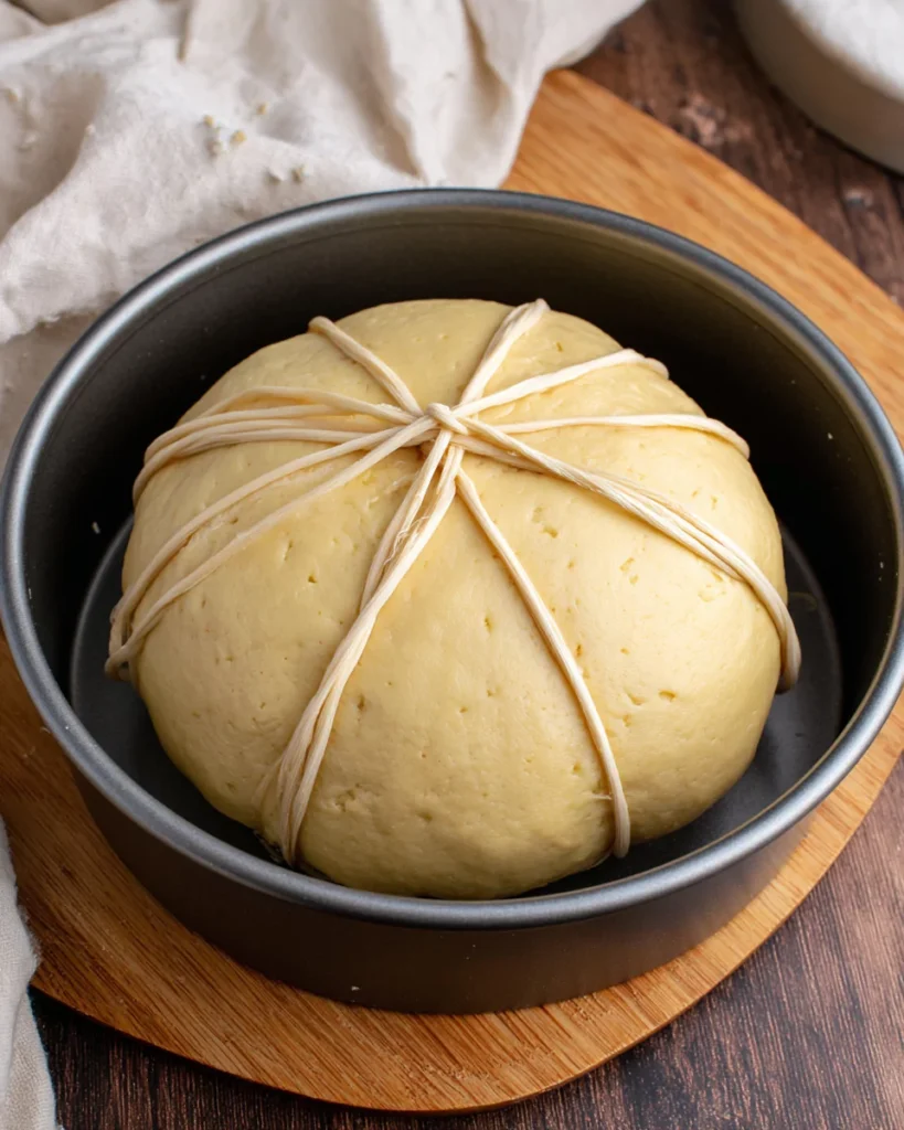 Shaping pumpkin shaped sourdough bread with twine