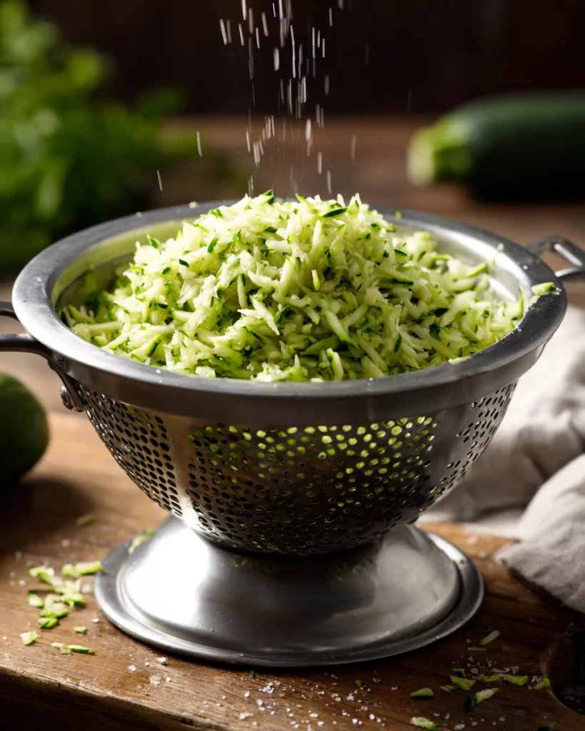 Grated zucchini salted for fritters