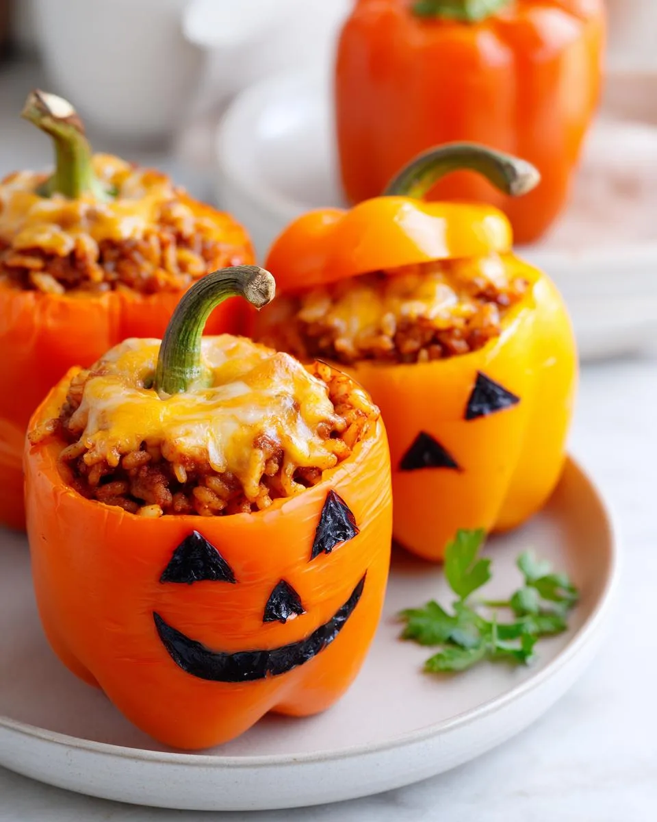 Spooky Jack-O-Lantern Stuffed Bell Peppers Your Kids Will Devour