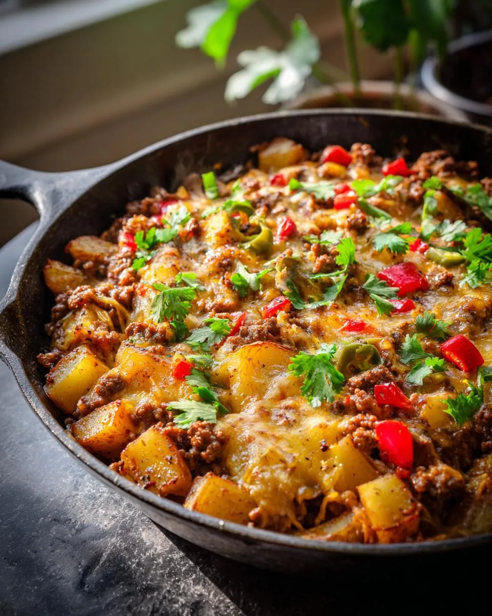 ground beef and potato skillet - detail 1