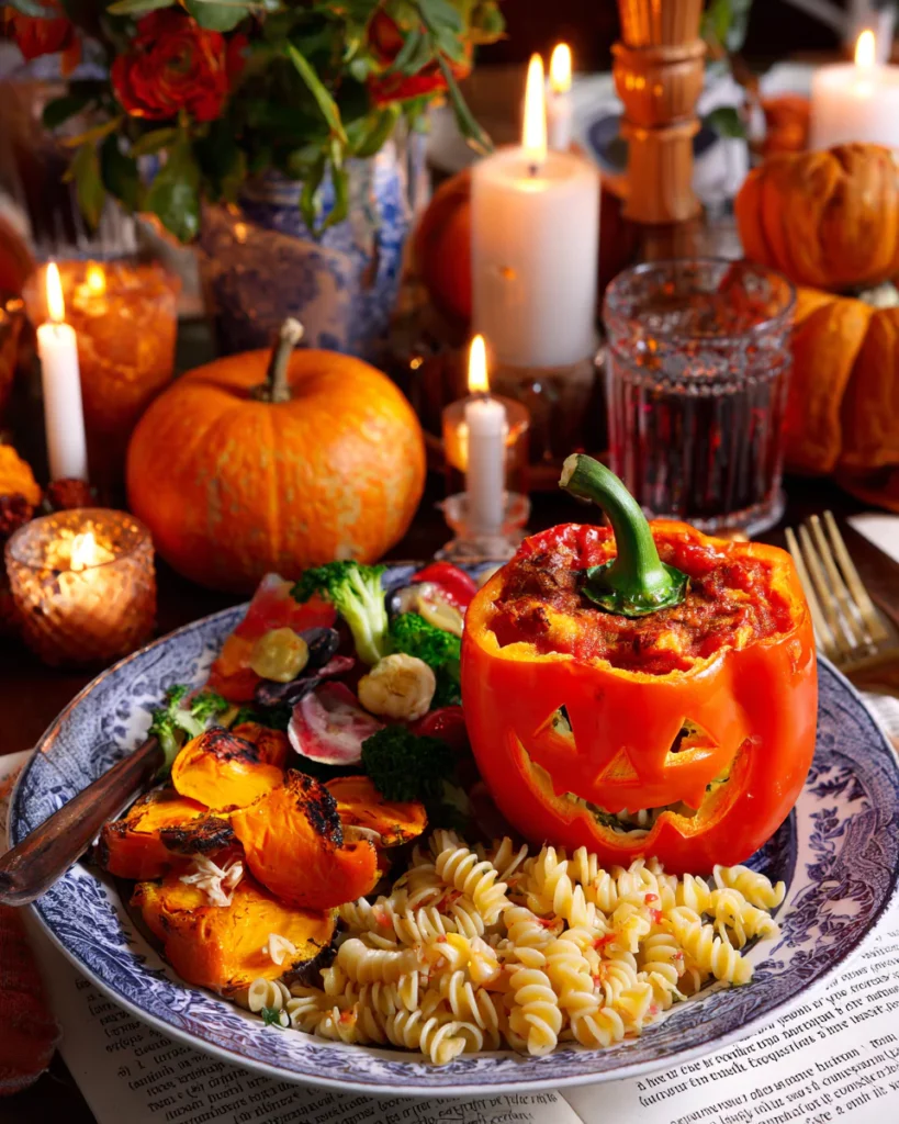 Halloween stuffed pepper jack-o’-lantern serving