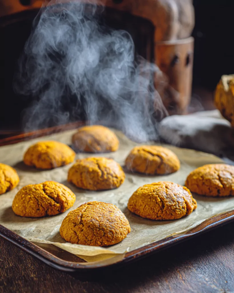 Baked maple pumpkin cookies on tray