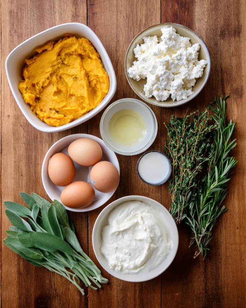 Ingredients for savory pumpkin casserole