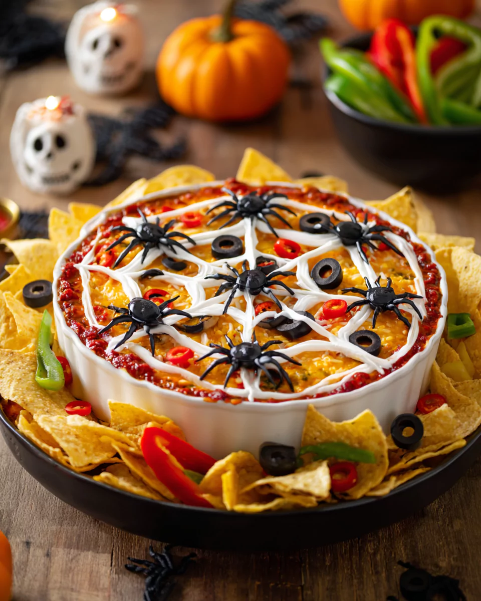 Spooky Spider Web 7-Layer Dip for Halloween Parties