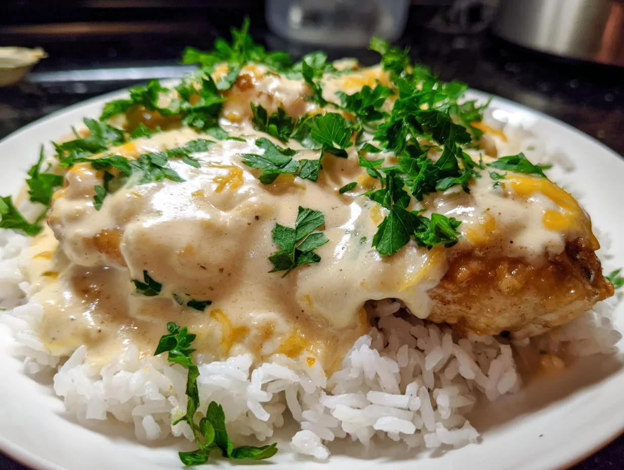 Dreamy 4-Step Creamy Smothered Chicken and Rice Recipe