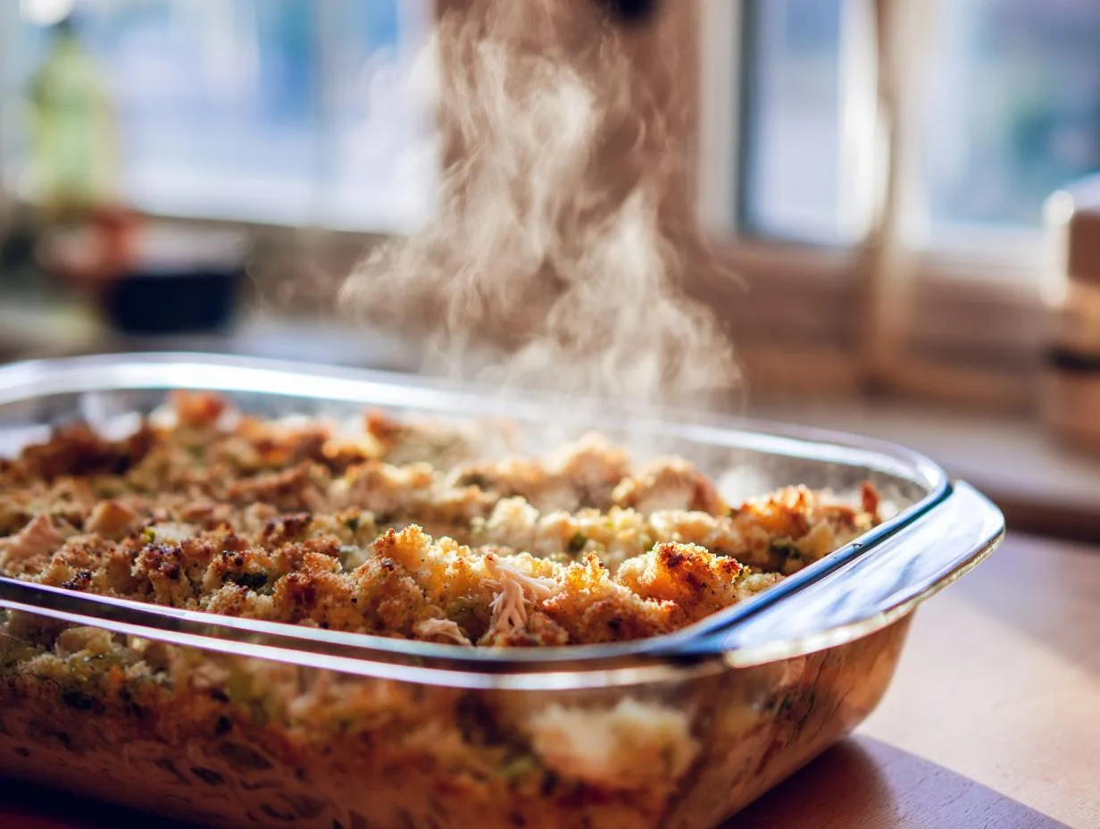 10-Minute Rotisserie Chicken Stuffing Casserole Comfort