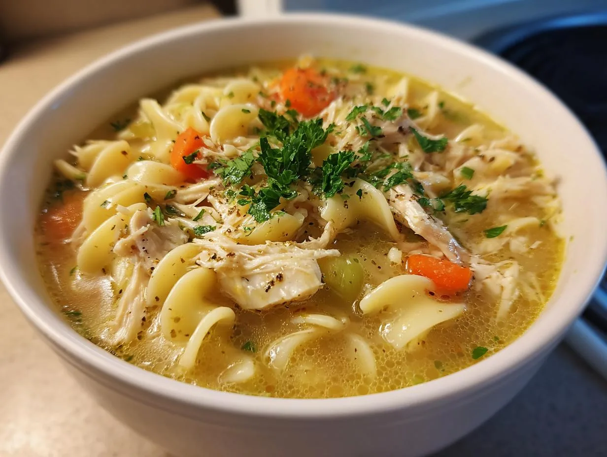 Crockpot Creamy Chicken Noodle Soup in Just 15 Minutes Prep