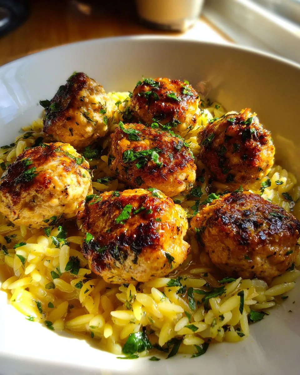Greek Chicken Meatballs with Lemon Orzo - detail 2