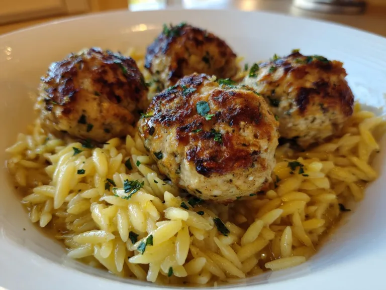 Greek Chicken Meatballs with Lemon Orzo