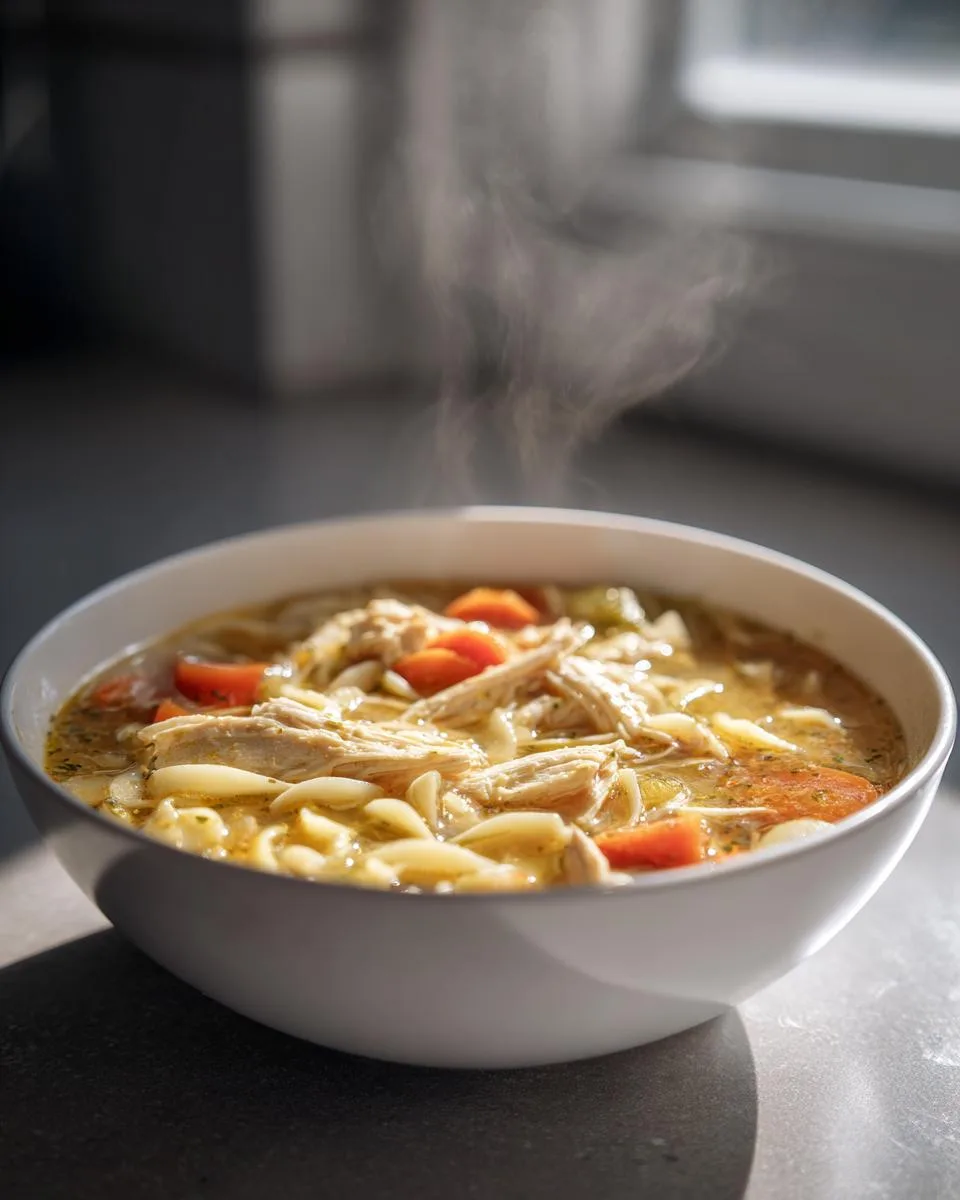 creamy chicken noodle soup - detail 1