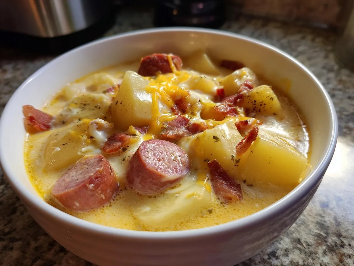 35-Minute Cheesy Potato Kielbasa Soup Recipe – Comforting & Delicious!