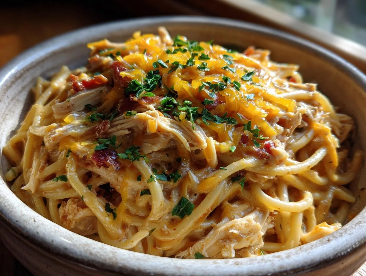 35-Minute Creamy Crockpot Chicken Spaghetti Recipe