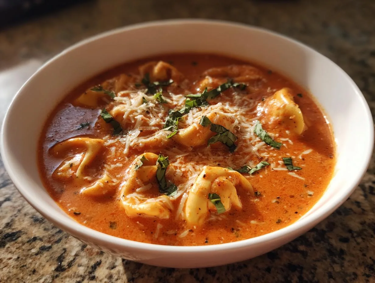 Unbelievably Creamy 4-Ingredient Crockpot Tomato Tortellini Soup