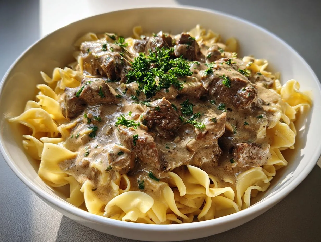 Creamy Slow Cooker Beef Stroganoff in Just 15 Minutes Prep