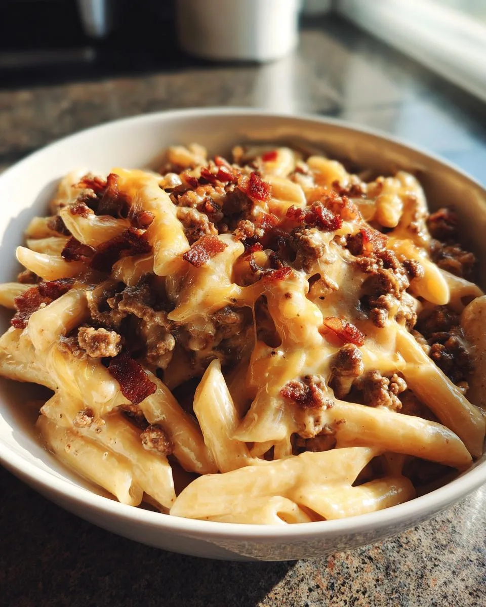 Loaded Cheeseburger Alfredo Pasta - detail 2