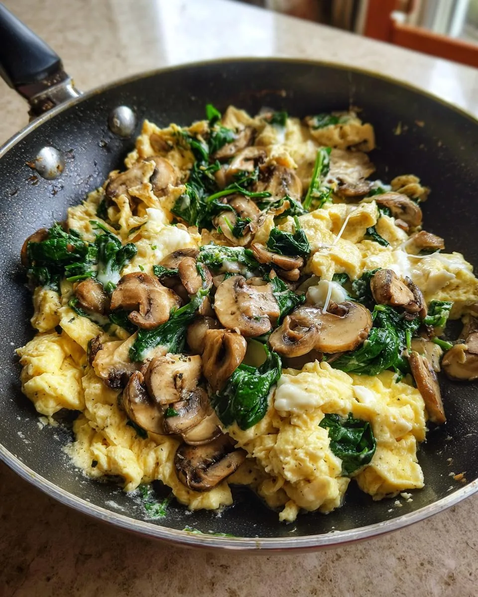 mushroom spinach scrambled eggs - detail 3
