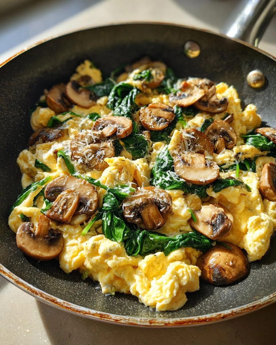mushroom spinach scrambled eggs - detail 5