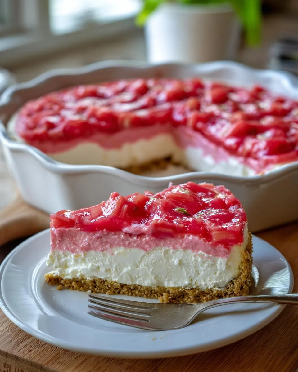Creamy Rhubarb Cheesecake Dessert - detail 3