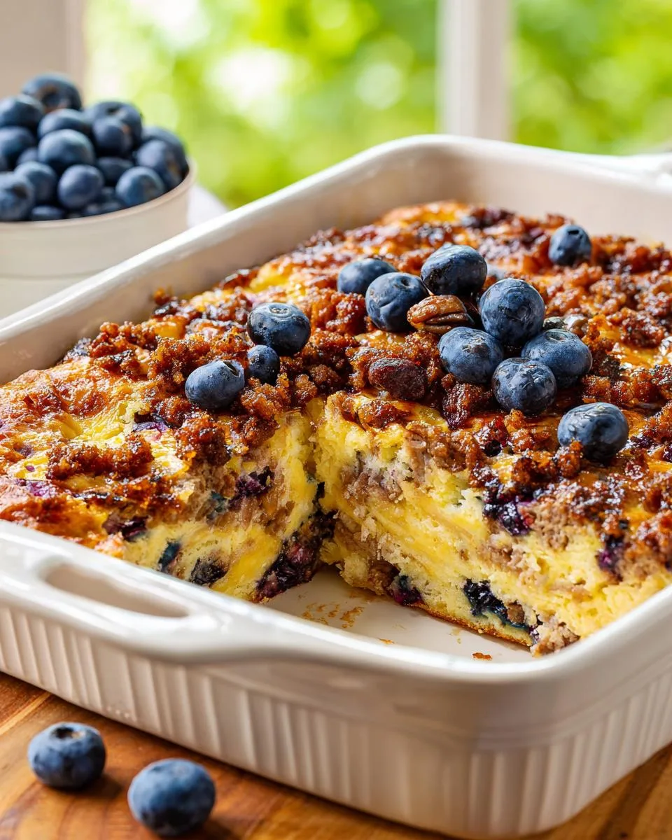 sausage blueberry pancake breakfast casserole - detail 4