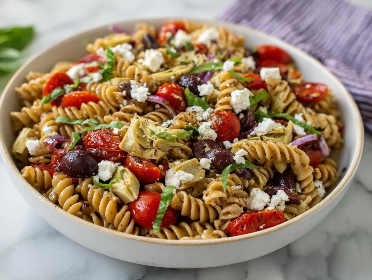 25-Minute Greek Artichoke Pasta Salad Bowl That’s Irresistible