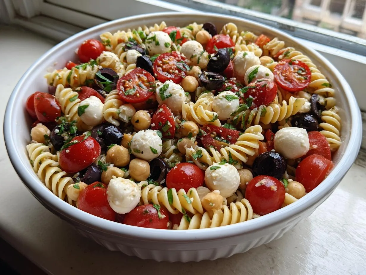 Irresistible 1 Hour Mozzarella Chickpea Pasta Salad Bowl