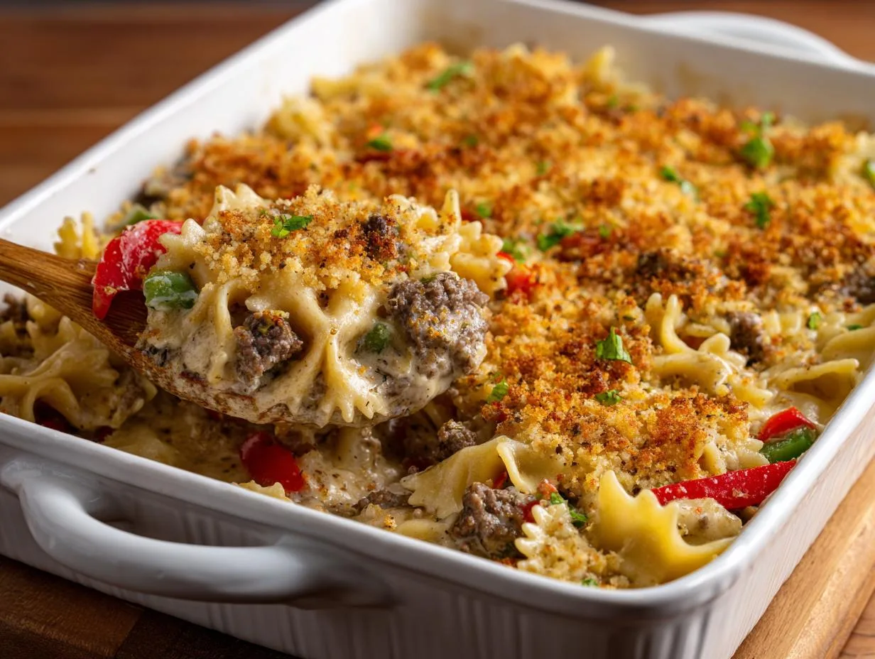 Irresistible Philly Cheesesteak Casserole Recipe in 4 Easy Steps