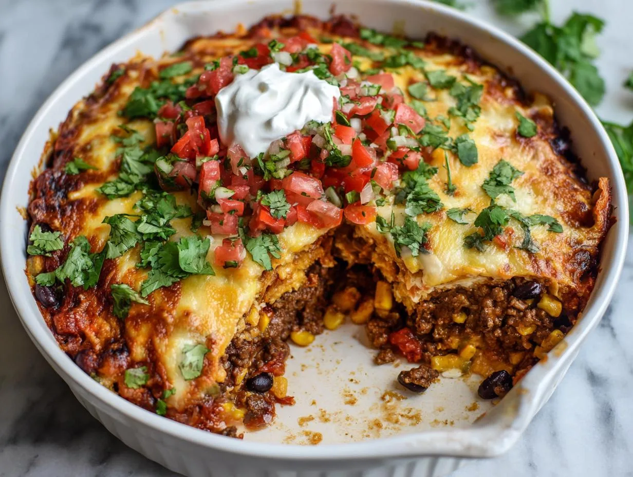 Delicious 10-Ingredient Slow Cooker Beef Enchilada Casserole